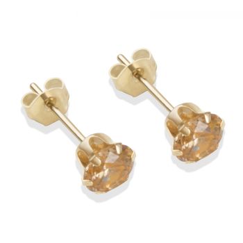 9ct yellow gold 5mm champagne CZ stud Earrings