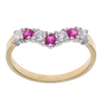 9ct Yellow Gold Pink Gemstone And Cubic Zirconia Wishbone Ring