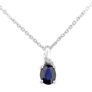 9ct White Gold Oval Sapphire and Diamond Pendant Necklace