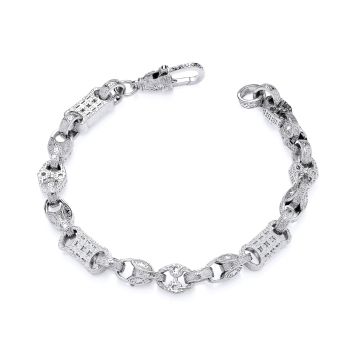Sterling Silver Men's Patterned Tulip Star & Bar Belcher 9" Bracelet