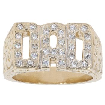 9ct Yellow Gold Cubic Zirconia Patterned Dad Ring
