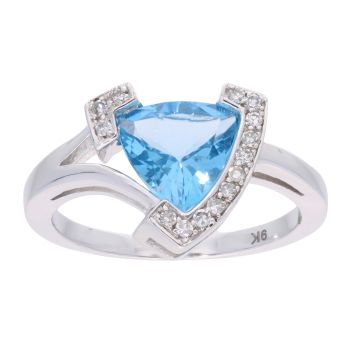 9ct White Gold Blue Topaz and Diamond Triangular Ring