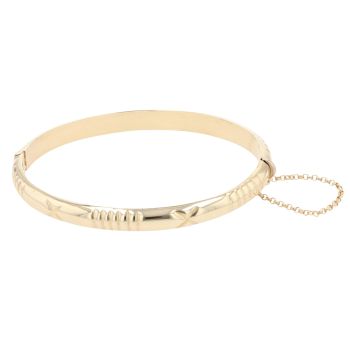 9ct Yellow Gold Patterned Hinged Bangle