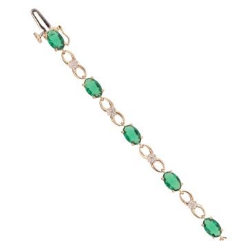 9ct Yellow Gold 0.06ct Diamond And Created Emerald Bracelet 7"