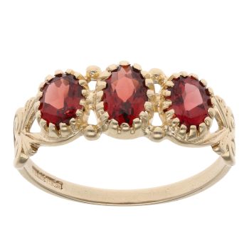 9ct Yellow Gold Garnet Three Stone Ring