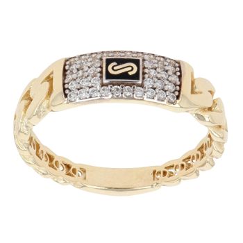 14ct Yellow Gold Monaco Classic Cubic Zirconia Pave Signet Ring