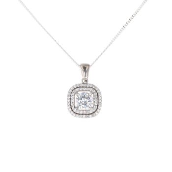 Silver Cubic Zirconia Square Cluster Pendant And Chain 18" By Icesia