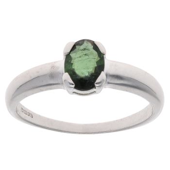 9ct White Gold Green Tourmaline Single Stone Ring