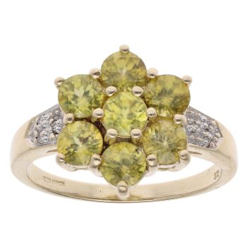 9ct Yellow Gold 0.05ct Diamond and Sphene Cluster Ring