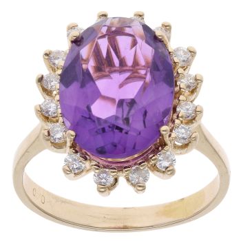 14ct Yellow Gold 0.40ct Diamond and Amethyst Cluster Ring