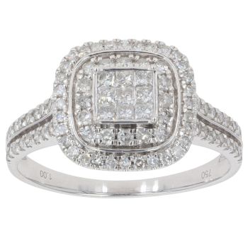 18ct White Gold 1.00ct Princess And Brilliant Cut Diamond Cluster Ring