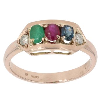 9ct Yellow Gold 0.10ct Diamond and Multi-Gemstone Ring