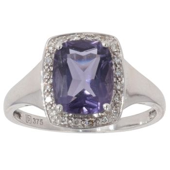 9ct White Gold 0.20ct Diamond and Amethyst Ring