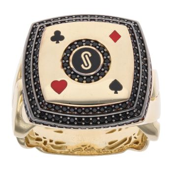 14ct Yellow Gold Monaco Black Cubic Zirconia Signet Ring