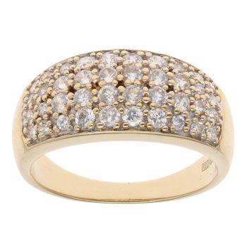9ct Yellow Gold Cubic Zirconia Four Row Signet Ring