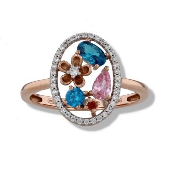 9ct Rose Gold Cubic Zirconia Floral Oval Ring