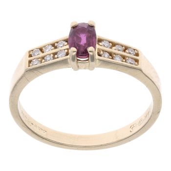 14ct Yellow Gold 0.10ct Diamond And Ruby Solitaire Ring