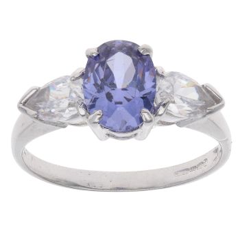 9ct White Gold Cubic Zirconia and Tanzanite Ring