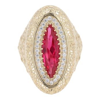 14ct Yellow Gold Red Gemstone And Cubic Zirconia Ring