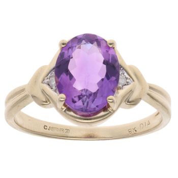 9ct Yellow Gold 0.02ct Diamond And Amethyst Dress Ring