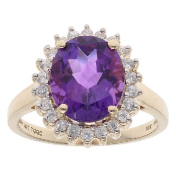 9ct Yellow Gold Amethyst And Cubic Zirconia Cluster Ring