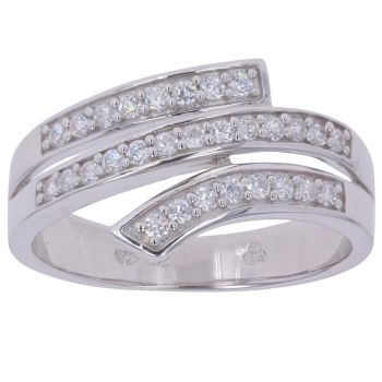 Silver Cubic Zirconia Crossover Ring By Icesia