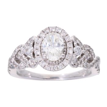 18ct White Gold 1.00ct Oval Cut Diamond Cluster Ring