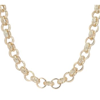 9ct Yellow Gold Patterned and Plain Belcher Chain 22"
