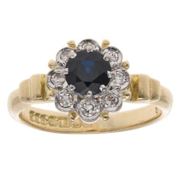 18ct Yellow Gold 0.10ct Diamond And Sapphire Cluster Ring