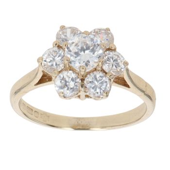 9ct Yellow Gold Cubic Zirconia Cluster Ring