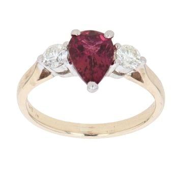 9ct Yellow Gold 0.35ct Diamond And Pink Tourmaline Three Stone Ring