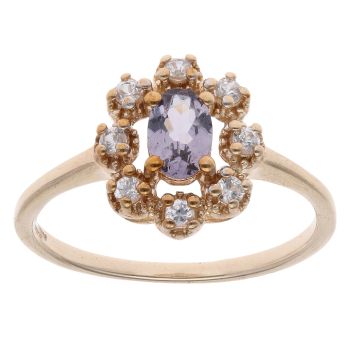 9ct Yellow Gold Purple Gemstone And Cubic Zirconia Cluster Ring
