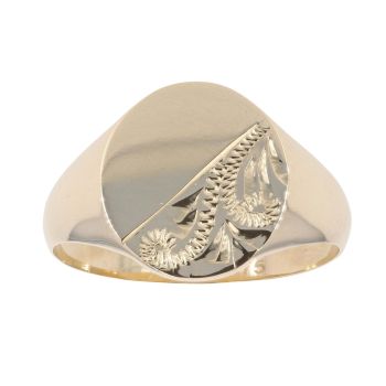 9ct Yellow Gold Half Patterned Signet Ring