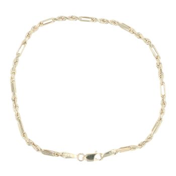 9ct Yellow Gold Bar and Rope Bracelet 7"