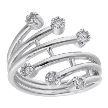 9ct White Gold 0.22ct Diamond 6 Row Crossover Ring by Anya Belle