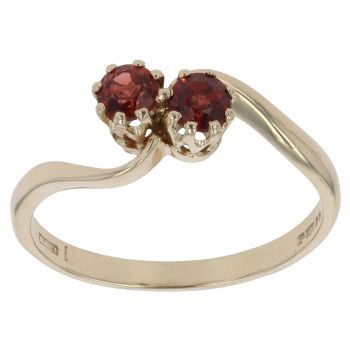 9ct Yellow Gold Two Stone Garnet Ring