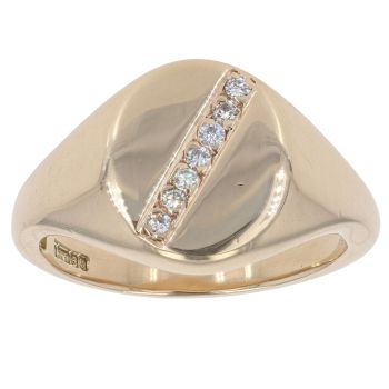 9ct Yellow Gold 0.15ct Diamonds Oval Signet Ring