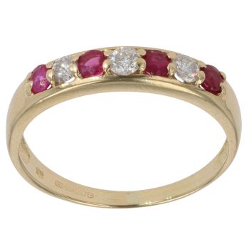 18ct Yellow Gold 0.15ct Diamond and Ruby Half Eternity Ring