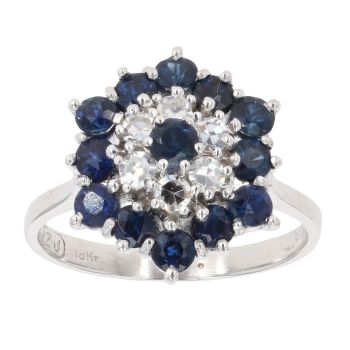 18ct White Gold 0.25ct Diamond And Sapphire Cluster Ring