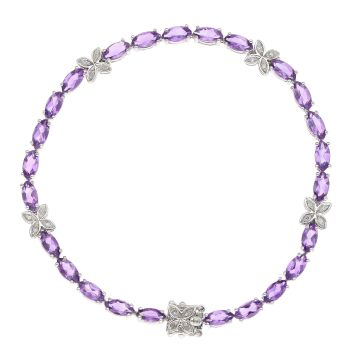9ct White Gold 0.10ct Brilliant Cut Diamond And Amethyst Bracelet 7"