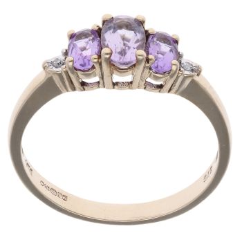 9ct Yellow Gold 0.05ct Diamond And Amethyst Ring