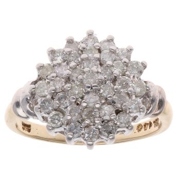 9ct Yellow Gold 1.00ct Brilliant Cut Diamond Cluster Ring