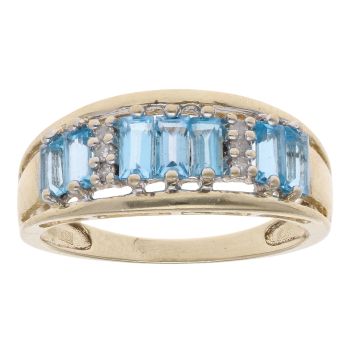 9ct Yellow Gold 0.05ct Diamond and Blue Gemstone Fancy Ring