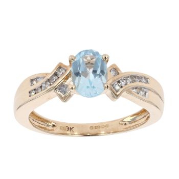 9ct Yellow Gold Created Blue Topaz and Diamond Dress Ring