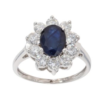 9ct White Gold 1.00ct Sapphire And Diamond Cluster Ring