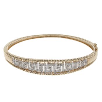 9ct Yellow And White Gold 0.25ct Brilliant Cut Diamond Greek Key Bangle