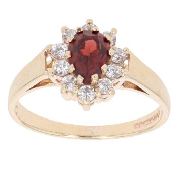 9ct Yellow Gold Garnet And Cubic Zirconia Cluster Ring