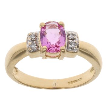 18ct Yellow Gold 0.02ct Diamond And Pink Sapphire Ring