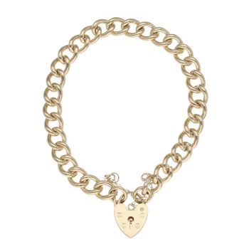 9ct Yellow Gold Heart Lock Charm Bracelet 7.5"