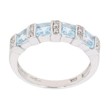 9ct White Gold 0.10ct Diamond And Blue Tourmaline Ring